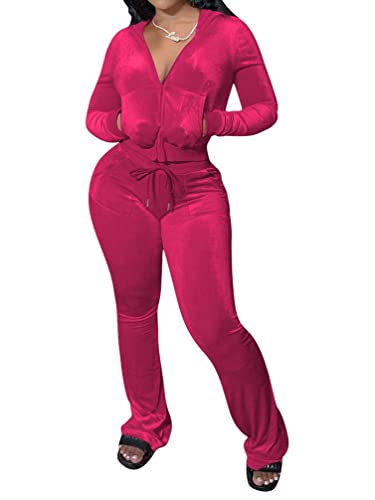 Minetom Trainingsanzug Damen Hausanzug Set Jogginganzug Samt Sportanzug Freizeitanzug 2 Teilig Kapuzenjacke Langarm Mantel Reißverschluss Lange Sporthose A Rose L von Minetom
