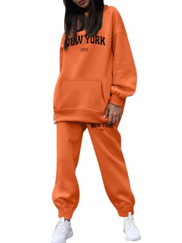 Minetom Trainingsanzug Damen Herbst Winter Kapuzenpullover Sweatshirt Hoodie Zweiteiler Jogginganzug Sportanzug Freizeitanzug Briefdruck 2 Stück Oberteile und Hose Set C Orange M Minetom Trainingsanzug Damen Herbst Winter Kapuzenpullover Sweatshirt Hoodie Zweiteiler Jogginganzug Sportanzug Freizeitanzug Briefdruck 2 Stück Oberteile und Hose Set C Orange M von Minetom