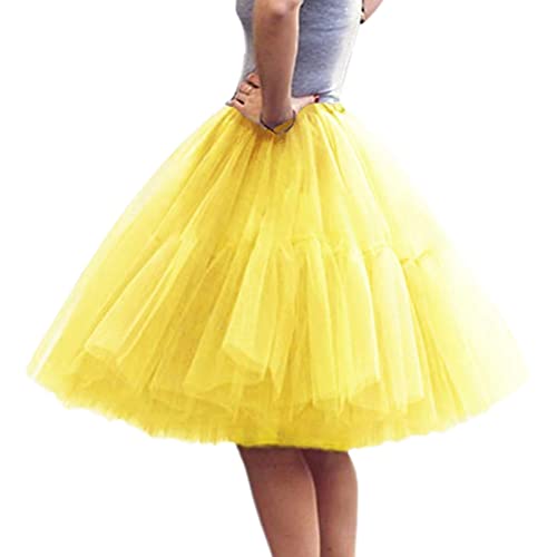 Minetom Tüllrock Damen 50Er Rockabilly Petticoat Tutu Unterrock Karneval Kostüm Kurz Ballet Tulle Minirock Fasching Underskirt Geschwollener Rock A Gelb One Size von Minetom