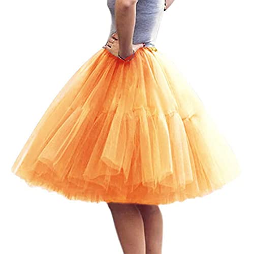 Minetom Tüllrock Damen 50Er Rockabilly Petticoat Tutu Unterrock Karneval Kostüm Kurz Ballet Tulle Minirock Fasching Underskirt Geschwollener Rock A Orange One Size von Minetom