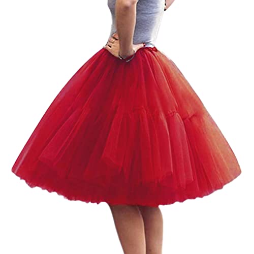 Minetom Tüllrock Damen 50Er Rockabilly Petticoat Tutu Unterrock Karneval Kostüm Kurz Ballet Tulle Minirock Fasching Underskirt Geschwollener Rock A Rot One Size von Minetom