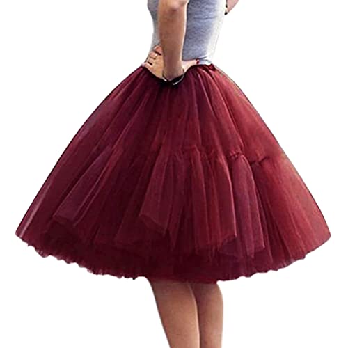 Minetom Tüllrock Damen 50Er Rockabilly Petticoat Tutu Unterrock Karneval Kostüm Kurz Ballet Tulle Minirock Fasching Underskirt Geschwollener Rock A Weinrot One Size von Minetom