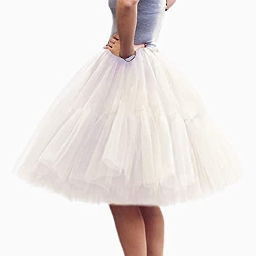 Minetom Tüllrock Damen 50Er Rockabilly Petticoat Tutu Unterrock Karneval Kostüm Kurz Ballet Tulle Minirock Fasching Underskirt Geschwollener Rock A Weiß One Size von Minetom