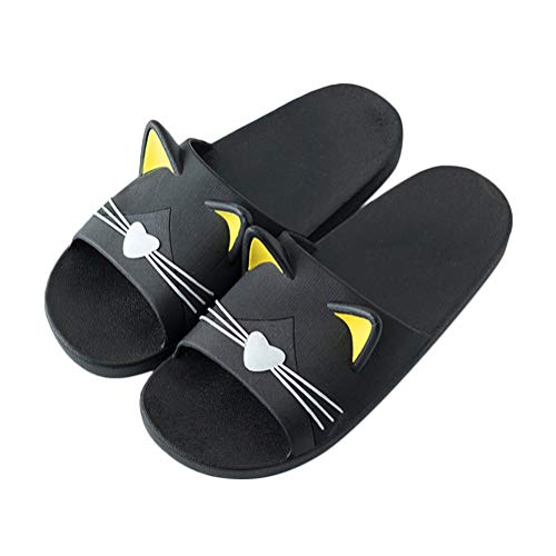 Minetom Unisex Badeschuhe Flip Flop Zehentrenner rutschfest Pantoffeln Sandalen Badezimmer Flache Süße Katze Strand Home Slippers für Herren Damen Schwarz Gelb 41/42 EU von Minetom