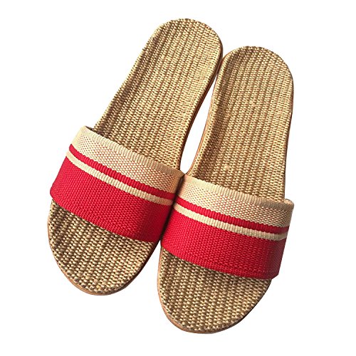 Minetom Unisex Erwachsene Kinder Leinen Karikatur Flache Hausschuhe Skidproof Haus Indoor Pantoffeln Slippers für Familie B Rot 39/40 von Minetom