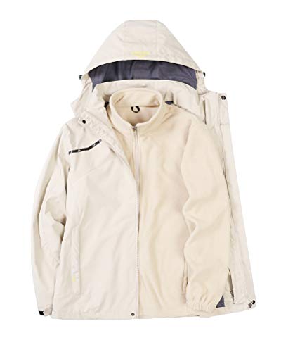 Minetom Unisex Herren Damen 3 in 1 Jacke Wasserdicht Warme Fleece Gefüttert Futterjacke und Mantel Zwei Stücke Softshell Funktionsjacke für Winter Outdoor Ski Sports Damen Beige XS von Minetom