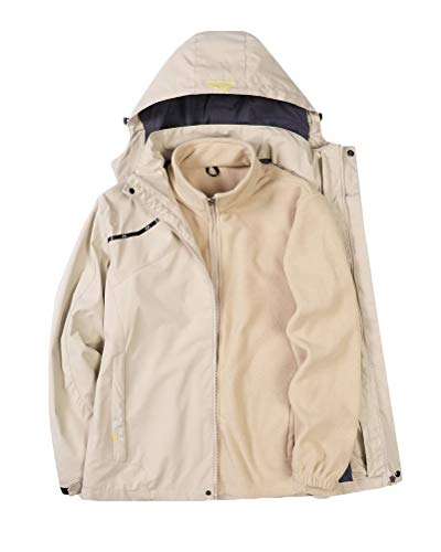 Minetom Unisex Herren Damen 3 in 1 Jacke Wasserdicht Warme Fleece Gefüttert Futterjacke und Mantel Zwei Stücke Softshell Funktionsjacke für Winter Outdoor Ski Sports Herren Beige L von Minetom