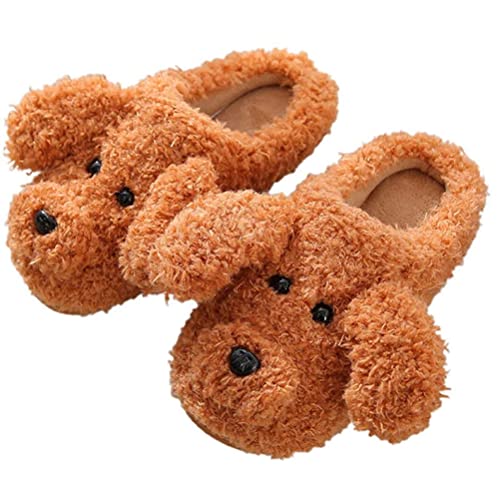 Minetom Unisex Winter Baumwolle Hausschuhe Damen Herren Kinder Warm Bequem Plüsch Pantoffeln Niedlich Hund Tiere Slippers Flache Schuhe E Braun 37/38 EU von Minetom