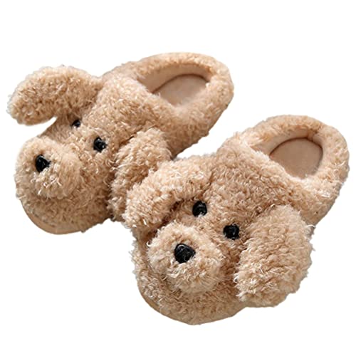 Minetom Unisex Winter Baumwolle Hausschuhe Damen Herren Kinder Warm Bequem Plüsch Pantoffeln Niedlich Hund Tiere Slippers Flache Schuhe E Khaki 37/38 EU von Minetom