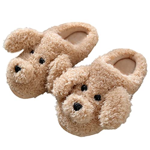Minetom Unisex Winter Baumwolle Hausschuhe Damen Herren Kinder Warm Bequem Plüsch Pantoffeln Niedlich Hund Tiere Slippers Flache Schuhe E Khaki 39/40 EU von Minetom