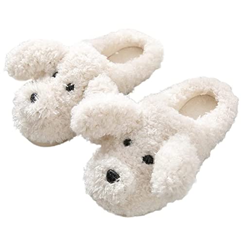 Minetom Unisex Winter Baumwolle Hausschuhe Damen Herren Kinder Warm Bequem Plüsch Pantoffeln Niedlich Hund Tiere Slippers Flache Schuhe E Weiß 35/36 EU von Minetom