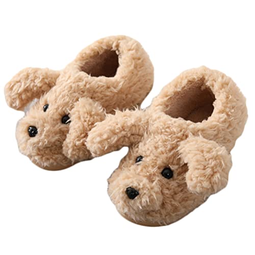 Minetom Unisex Winter Baumwolle Hausschuhe Damen Herren Kinder Warm Bequem Plüsch Pantoffeln Niedlich Hund Tiere Slippers Flache Schuhe F Khaki 29/30 EU von Minetom