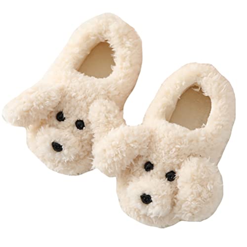 Minetom Unisex Winter Baumwolle Hausschuhe Damen Herren Kinder Warm Bequem Plüsch Pantoffeln Niedlich Hund Tiere Slippers Flache Schuhe F Weiß 39/40 EU von Minetom