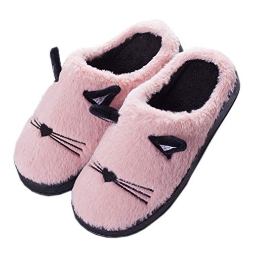 Minetom Unisex Winter Baumwolle Hausschuhe Damen Herren Wärm Bequem Plüsch Pantoffeln Haus rutschfeste Niedlich Karikatur Slippers Flache Schuhe A Rot 37/38 EU von Minetom