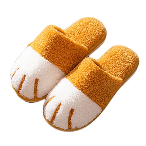 Minetom Unisex Winter Baumwolle Hausschuhe Damen Herren Warm Bequem Plüsch Pantoffeln Katze Home rutschfeste Slippers Flache Schuhe J Gelb 35/36 EU von Minetom