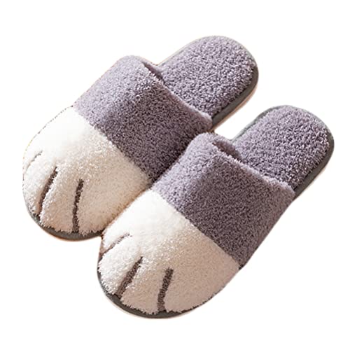 Minetom Unisex Winter Baumwolle Hausschuhe Damen Herren Warm Bequem Plüsch Pantoffeln Katze Home rutschfeste Slippers Flache Schuhe J Grau 39/40 EU von Minetom