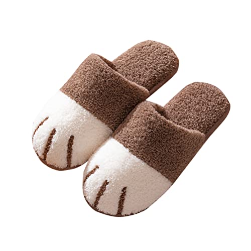 Minetom Unisex Winter Baumwolle Hausschuhe Damen Herren Warm Bequem Plüsch Pantoffeln Katze Home rutschfeste Slippers Flache Schuhe J Kaffee 43/44 EU von Minetom