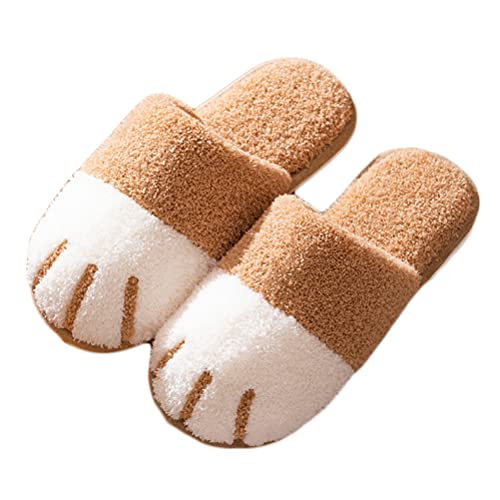 Minetom Unisex Winter Baumwolle Hausschuhe Damen Herren Warm Bequem Plüsch Pantoffeln Katze Home rutschfeste Slippers Flache Schuhe J Khaki 39/40 EU von Minetom