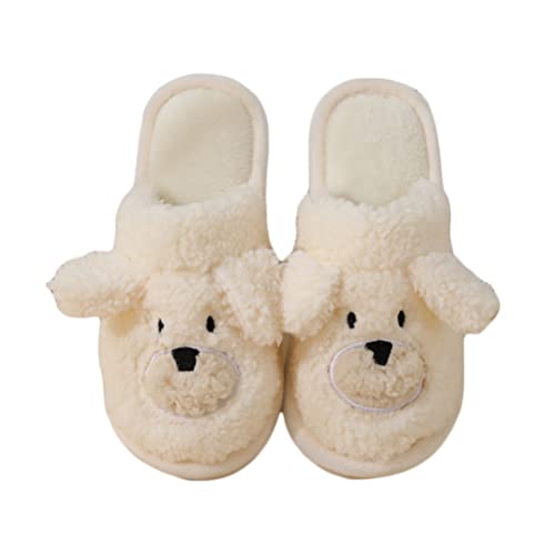 Minetom Unisex Winter Baumwolle Hausschuhe Damen Herren Warm Bequem Plüsch Pantoffeln Niedlich Hund Tiere Slippers Flache Schuhe G Weiß 35/36 EU von Minetom