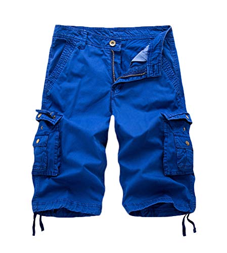 Minetom Vintage Herren Cargo Shorts Sport Shorts Lose Multi-Tasche Bermuda Kurze Hose Shorts Training Jogginghose Blau L von Minetom