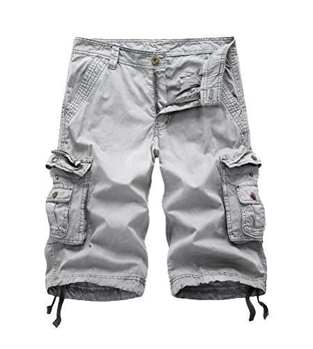 Minetom Vintage Herren Cargo Shorts Sport Shorts Lose Multi-Tasche Bermuda Kurze Hose Shorts Training Jogginghose Hellgrau 3XL von Minetom