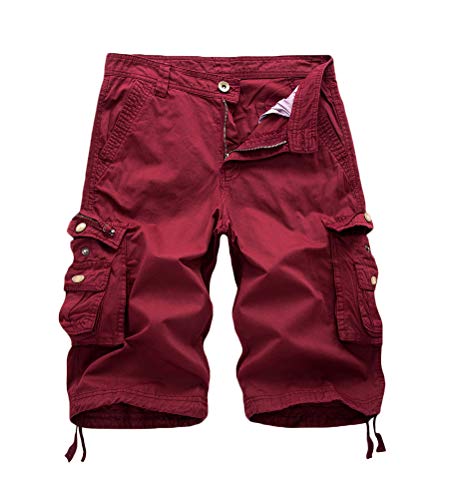 Minetom Vintage Herren Cargo Shorts Sport Shorts Lose Multi-Tasche Bermuda Kurze Hose Shorts Training Jogginghose Rot 3XL von Minetom