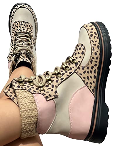 Minetom Warme Gefütterte Winterschuhe Damen Winterstiefel Wildleder Trekkingschuhe Wanderschuhe Schneestiefel Geschnürt Stiefeletten A Leopard 42 EU von Minetom