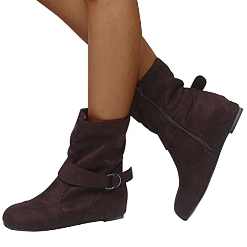 Minetom Warme Winterschuhe Damen Wildleder Retro Halbhoch Stiefeletten Einfarbig Runde Flache Stiefel Kurzstiefel Winterboots Reißverschluss Schlupfstiefel Damenschuhe A Kaffee 42 EU von Minetom