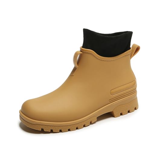 Minetom Wasserdichte Gummistiefel Damen Regenstiefel Stiefeletten Kurzstiefel Warm Fleece Gefüttert Winterstiefel Bequeme Flache Schuhe Boots Stiefel A1 Khaki Fleece 44 EU von Minetom