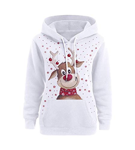 Minetom Weihnachten Kapuzenpullover Damen Langarm Weihnachtspullover Sweatshirt Langarm Schneemann Drucken Christmas Hoodie Kapuzen Oberteil Weihnachtspulli Loose Longpullover H Weiß L von Minetom