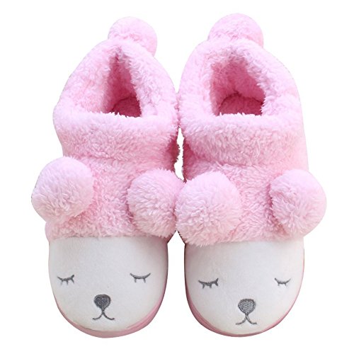 Minetom Winter Baumwolle Pantoffeln Plüsch Wärme Weiche Hausschuhe Kuschelige Home rutschfeste Slippers mit Cartoon für Herren Damen Rosa EU 37-38 von Minetom