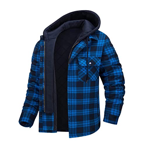 Minetom Winter Gefüttert Winterjacke Kapuzenjacke Herren Kariert Holzfäller Jacke Flanell Holzfäller Jacke Kapuze Flanellhemd Herren Reißverschluss A Blau XL von Minetom