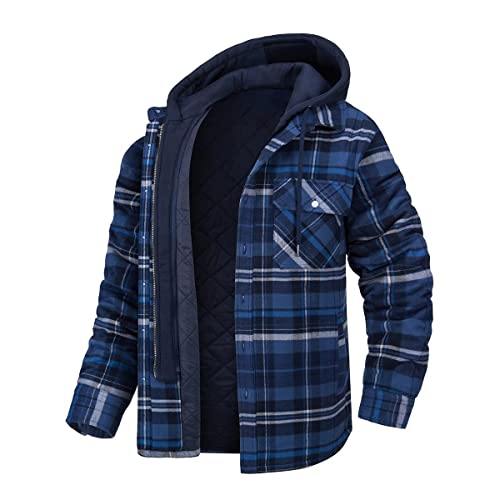 Minetom Winter Gefüttert Winterjacke Kapuzenjacke Herren Kariert Holzfäller Jacke Flanell Holzfäller Jacke Kapuze Flanellhemd Herren Reißverschluss A Dunkelblau 3XL von Minetom