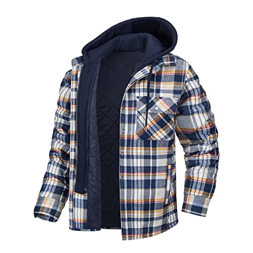 Minetom Winter Gefüttert Winterjacke Kapuzenjacke Herren Kariert Holzfäller Jacke Flanell Holzfäller Jacke Kapuze Flanellhemd Herren Reißverschluss A Marine M von Minetom