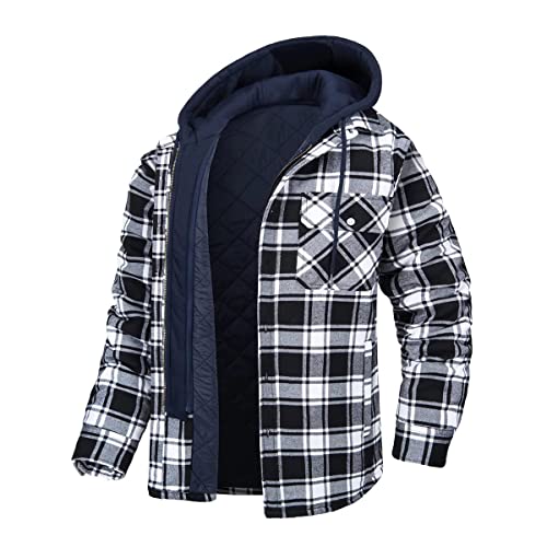 Minetom Winter Gefüttert Winterjacke Kapuzenjacke Herren Kariert Holzfäller Jacke Flanell Holzfäller Jacke Kapuze Flanellhemd Herren Reißverschluss A Schwarz Weiß XL von Minetom