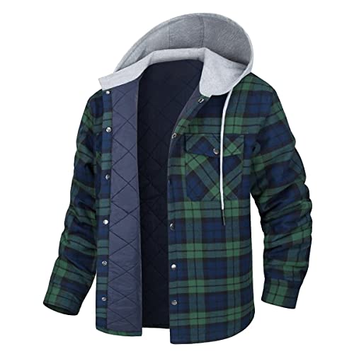 Minetom Winter Gefüttert Winterjacke Kapuzenjacke Herren Kariert Holzfäller Jacke Flanell Holzfäller Jacke Kapuze Flanellhemd Herren Reißverschluss B Grün M von Minetom