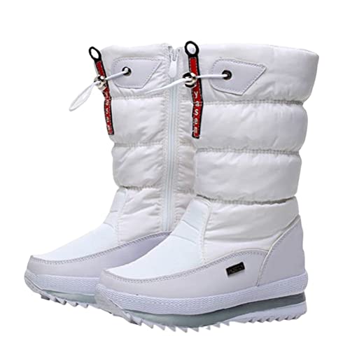 Minetom Winter Schneestiefel Für Damen Bequeme Outdoor Dicke Plüsch Wasserdichte Rutschfeste Pelzgefütterte Frosty-Schneestiefel B Weiß 40 EU von Minetom