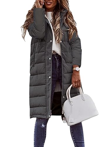 Minetom Winterjacke Damen Daunenjacke Lang Mantel Steppmantel Wintermantel Mit Kapuze Winter Warm Winddicht Daunenmantel Outdoorjacke Steppjacke Steppmantel A Grau L von Minetom