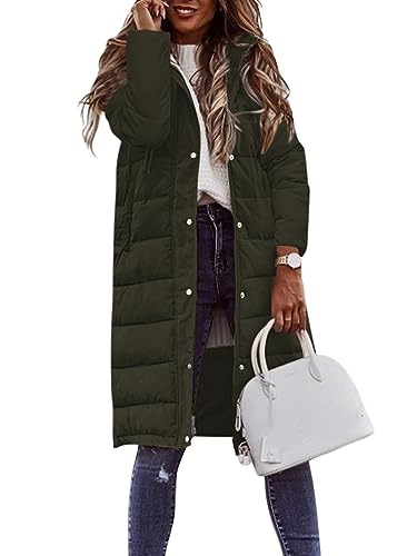 Minetom Winterjacke Damen Daunenjacke Lang Mantel Steppmantel Wintermantel Mit Kapuze Winter Warm Winddicht Daunenmantel Outdoorjacke Steppjacke Steppmantel A Grün 3XL von Minetom