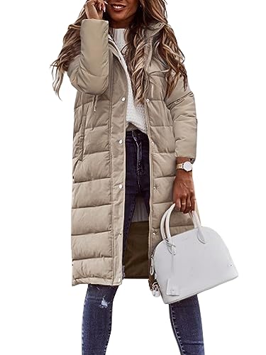 Minetom Winterjacke Damen Daunenjacke Lang Mantel Steppmantel Wintermantel Mit Kapuze Winter Warm Winddicht Daunenmantel Outdoorjacke Steppjacke Steppmantel A Khaki 3XL von Minetom