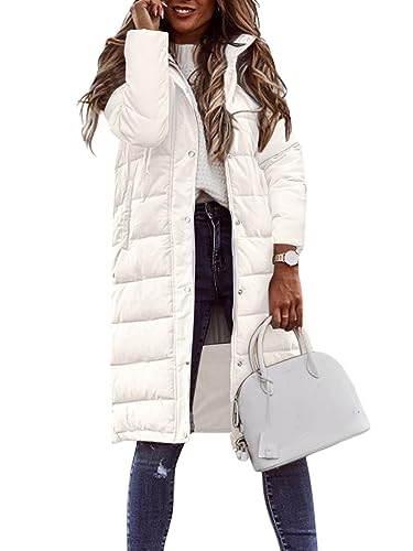 Minetom Winterjacke Damen Daunenjacke Lang Mantel Steppmantel Wintermantel Mit Kapuze Winter Warm Winddicht Daunenmantel Outdoorjacke Steppjacke Steppmantel A Weiß L von Minetom