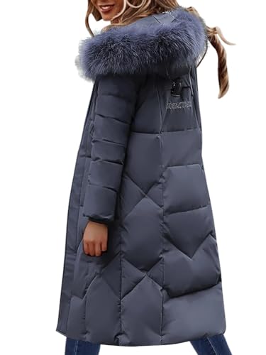 Minetom Winterjacke Damen Daunenjacke Lang Mantel Steppmantel Wintermantel Mit Kapuze Winter Warm Winddicht Daunenmantel Outdoorjacke Steppjacke Steppmantel B Grau XL von Minetom