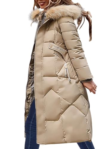 Minetom Winterjacke Damen Daunenjacke Lang Mantel Steppmantel Wintermantel Mit Kapuze Winter Warm Winddicht Daunenmantel Outdoorjacke Steppjacke Steppmantel B Khaki M von Minetom