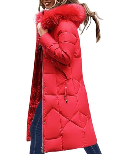 Minetom Winterjacke Damen Daunenjacke Lang Mantel Steppmantel Wintermantel Mit Kapuze Winter Warm Winddicht Daunenmantel Outdoorjacke Steppjacke Steppmantel B Rot L von Minetom