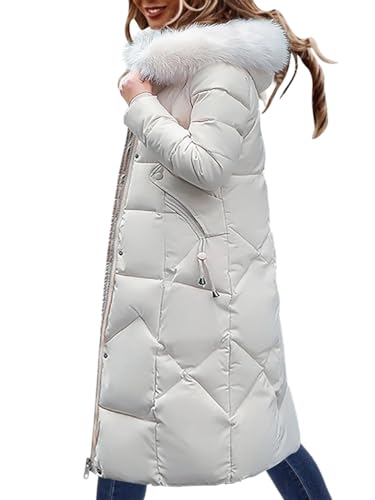 Minetom Winterjacke Damen Daunenjacke Lang Mantel Steppmantel Wintermantel Mit Kapuze Winter Warm Winddicht Daunenmantel Outdoorjacke Steppjacke Steppmantel B Weiß XL von Minetom