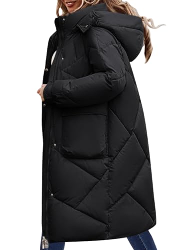 Minetom Winterjacke Damen Daunenjacke Lang Mantel Steppmantel Wintermantel Mit Kapuze Winter Warm Winddicht Daunenmantel Outdoorjacke Steppjacke Steppmantel C Schwarz XL von Minetom