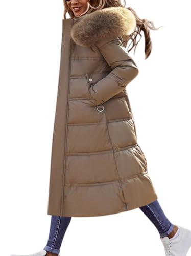 Minetom Winterjacke Damen Daunenjacke Lang Mantel Steppmantel Wintermantel Mit Kapuze Winter Warm Winddicht Daunenmantel Outdoorjacke Steppjacke Steppmantel D1 Khaki L von Minetom