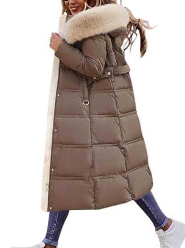 Minetom Winterjacke Damen Daunenjacke Lang Mantel Steppmantel Wintermantel Mit Kapuze Winter Warm Winddicht Daunenmantel Outdoorjacke Steppjacke Steppmantel D2 Khaki M von Minetom