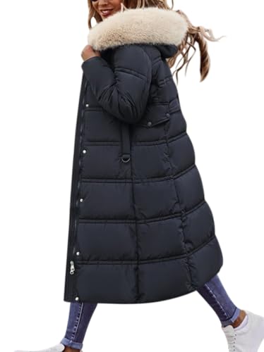 Minetom Winterjacke Damen Daunenjacke Lang Mantel Steppmantel Wintermantel Mit Kapuze Winter Warm Winddicht Daunenmantel Outdoorjacke Steppjacke Steppmantel D2 Schwarz M von Minetom