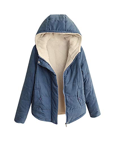 Minetom Winterjacke Damen Mädchen Winddichte Mantel mit Kapuze Plüsch Knopf Tasche Kapuzenjacke Warme Winter Jacke Parka B Blau 46 von Minetom